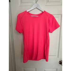 GapFit Womens Medium‎ Running Shirt Pink Short Sleeve Athletic Top Back Pocket